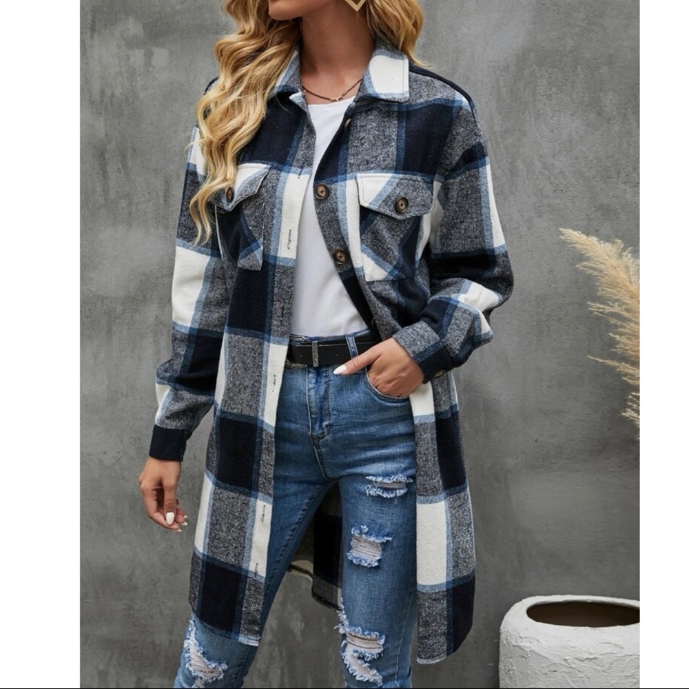 024 Cozy Plaid button up Oversized Jacket Shacket - Picture 1 of 6
